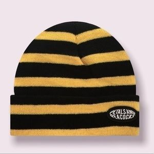NEW! Petals & Peacocks Black & Yellow Striped Beanie Unisex Bumblebee 1 left *